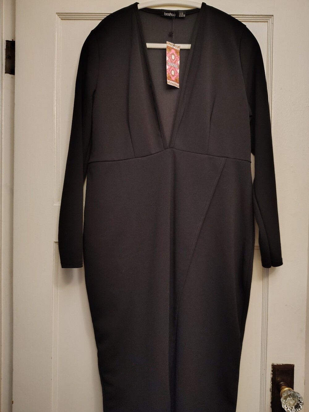 BOOHOO Black DeepV Neck Faux Wrap Dress